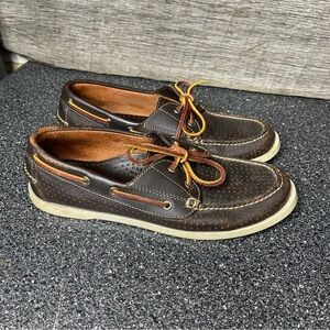 LL Bean Men's Signature Brown Grain Leather Boat Shoes Size 9 M